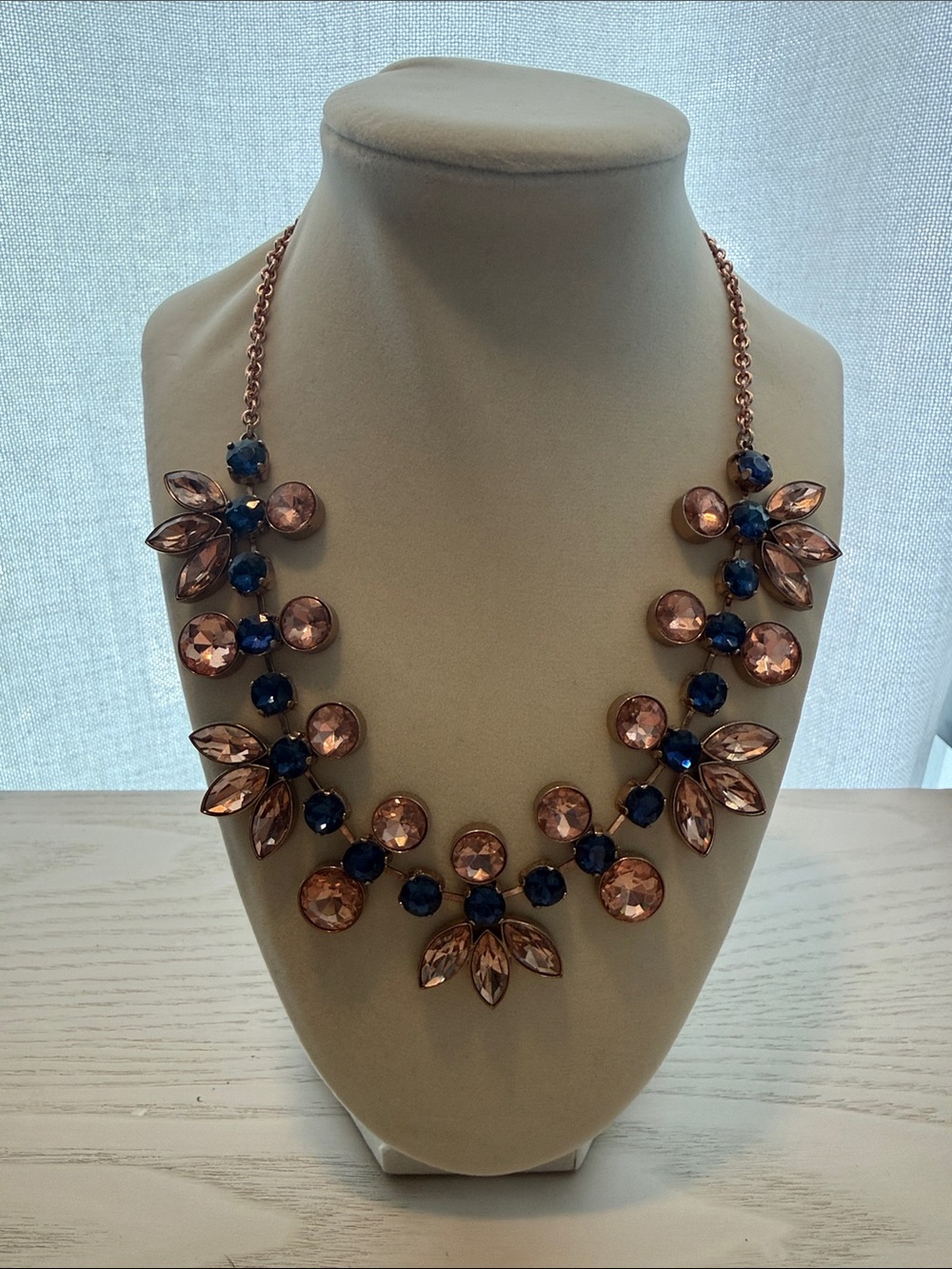 Fossil Rose Gold and Navy Crystal Floral Statement Necklace